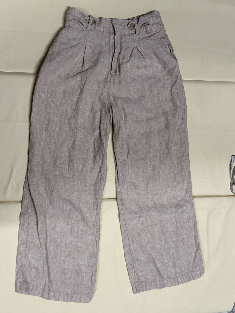 Nicole Miller Linen Pants Womens 6 Natural Beige Wide Leg Pleated Summer Resort